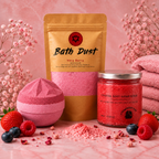 Razzle Dazzle Berry giftset met bath bomb, Bath Dust en bodyscrub