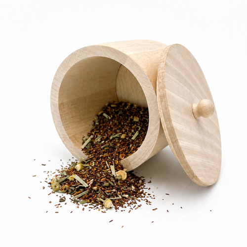 Biologische Biodigestive Losse Rooibos: losse rooibos uit een houten potje