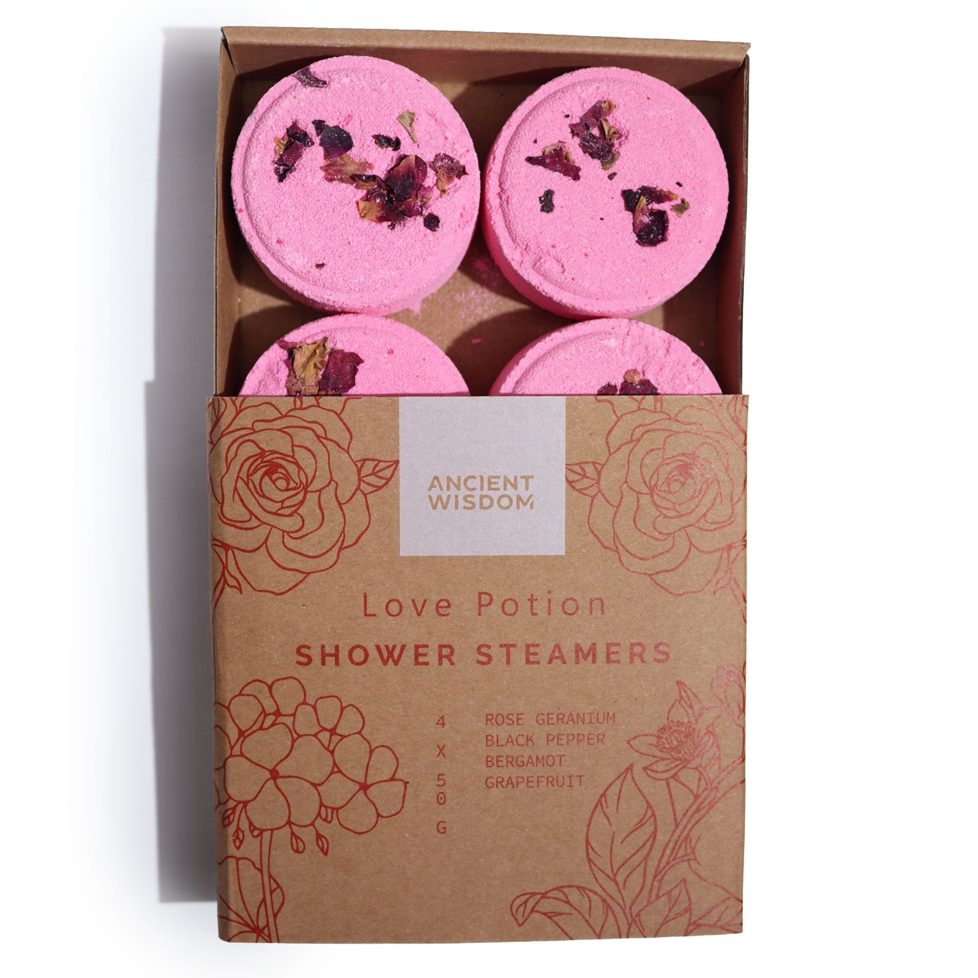 Love Potion Shower Steamers — Zen Wellness Set (4 stuks)
