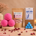 Luxury Bath Ritual giftset met roze badbommen, badzout en Ylang & Patchouli Chill Pills
